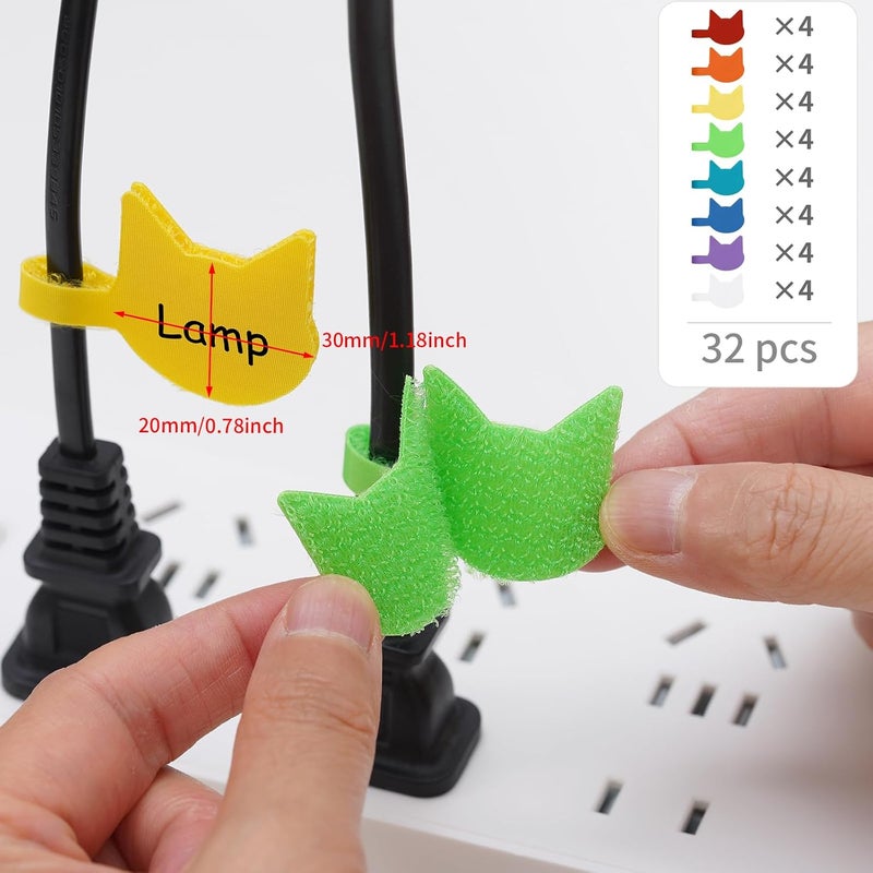 Trilancer Cord Labels Cable Label, Multicolored Handwriting Cord Tags - Kitty Head Shape Tags for Organizing Wires and Identification, Reusable with Multiple Uses - 32 PCS - Image 3